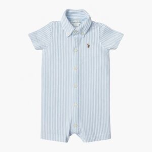 Ralph Lauren Baby Seersucker Stripe Romper Blue White Button Front 6M